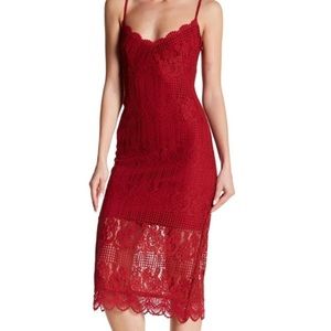 NSR red Lace Midi Dress
